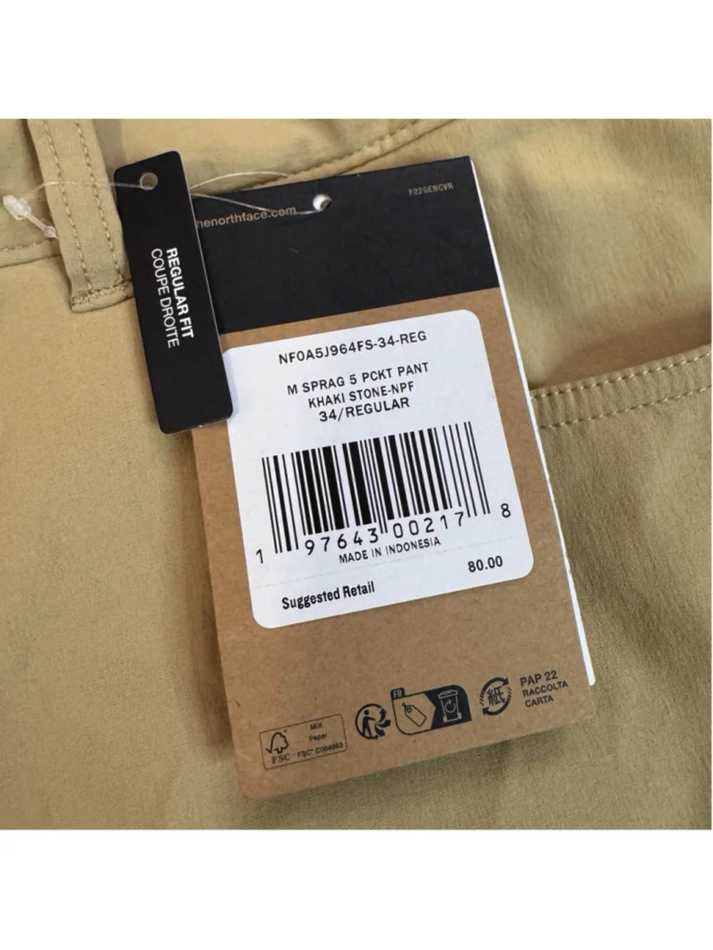 NWT The North Face Sprag 5 Pocket Pants Size:34x 30.5 Khaki Mens